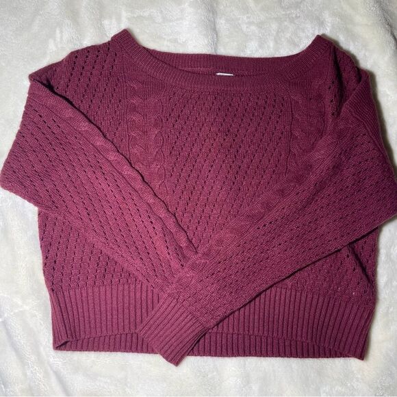 Maroon Burgundy Cable Knit Cropped Sweater - Picture 1 of 4